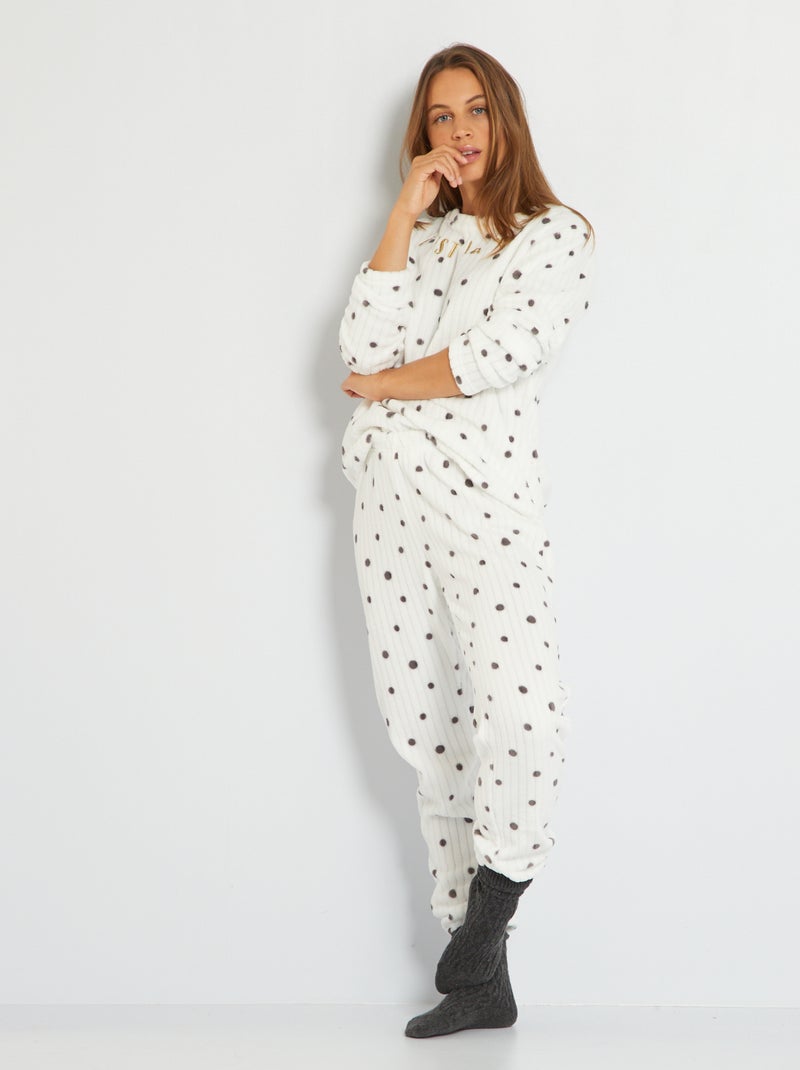 Pijama comprido 'C'est la vie' - 2 peças Ecru - Kiabi