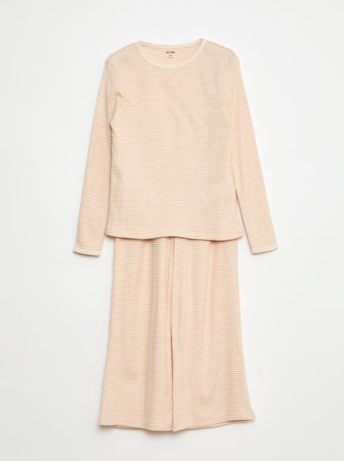 Pijama comprido com estampado às riscas - 2 peças - Kiabi