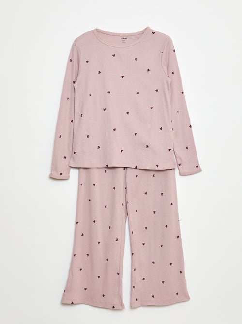 Pijama comprido com estampado às riscas - 2 peças - Kiabi