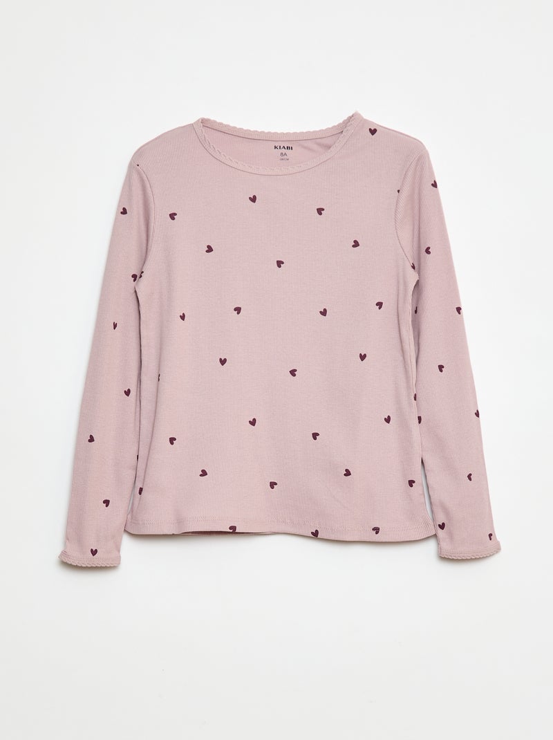 Pijama comprido com estampado às riscas - 2 peças Violeta - Kiabi