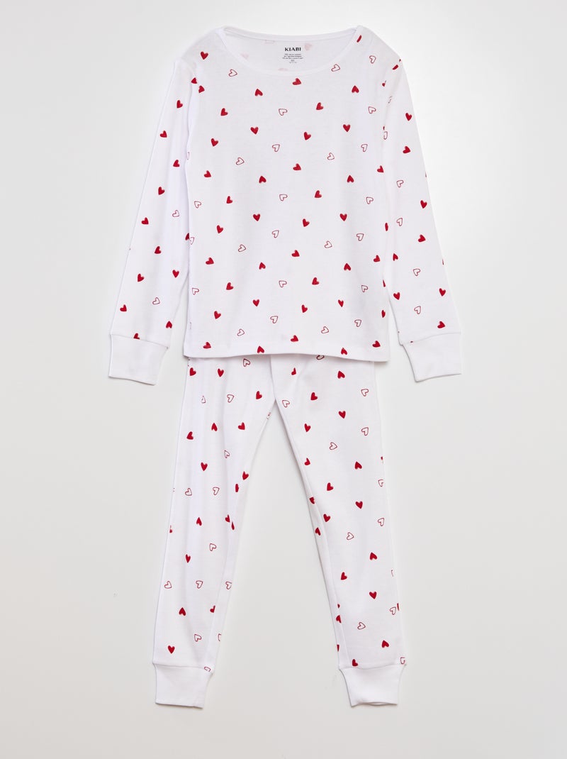 Pijama comprido com motivo 'corações' t-shirt + calças - 2 peças BRANCO - Kiabi