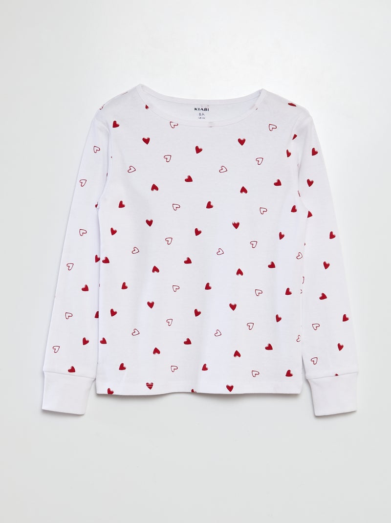 Pijama comprido com t-shirt + calças - Dia dos Namorados BRANCO - Kiabi