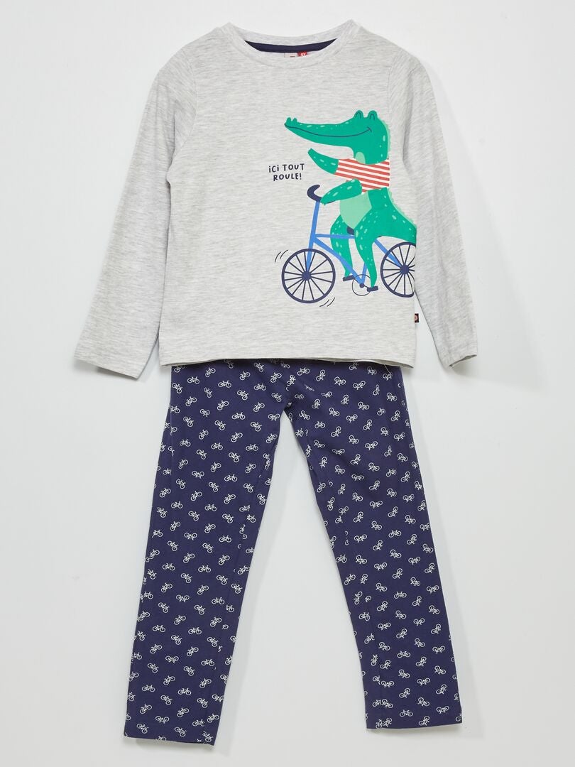 Pijama comprido 'crocodilo'  - 2 peças Cinza/ Azul - Kiabi