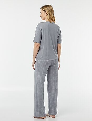 Pijama comprido de 2 peças em malha extra fluida