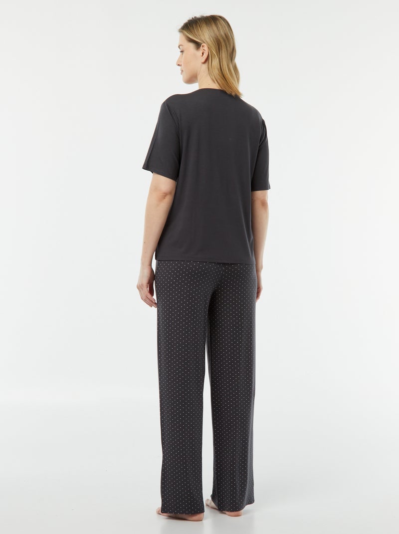 Pijama comprido de 2 peças em malha extra fluida PRETO - Kiabi