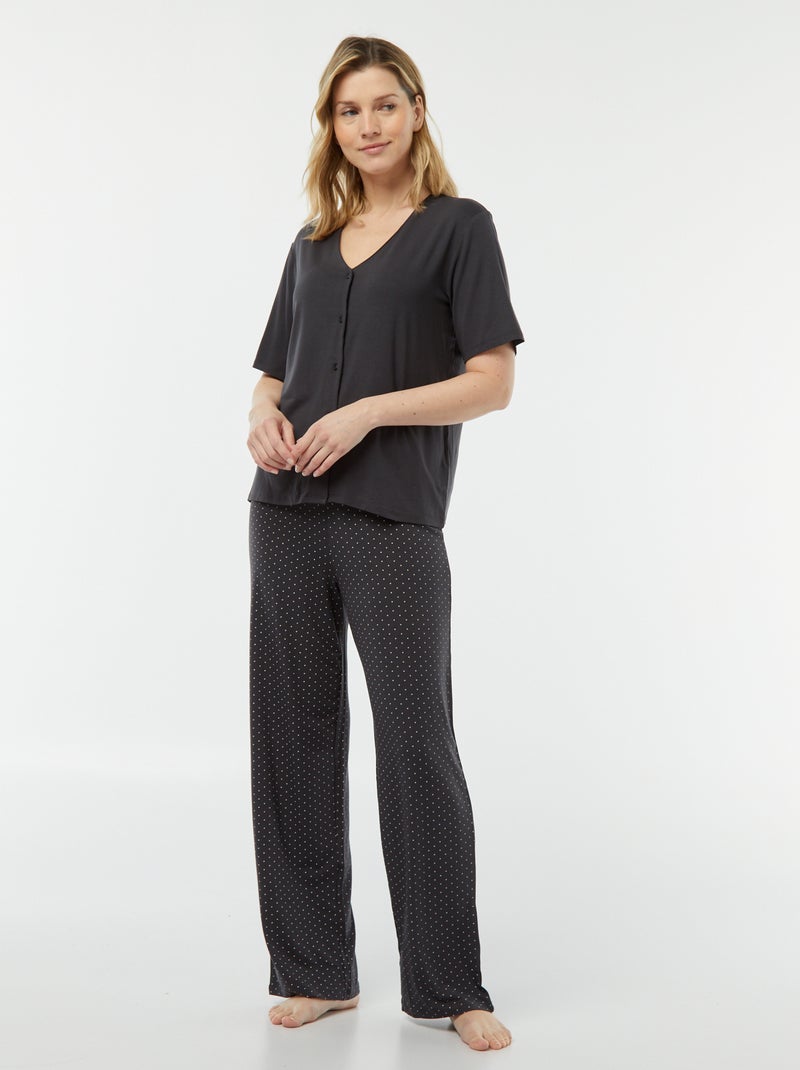 Pijama comprido de 2 peças em malha extra fluida PRETO - Kiabi