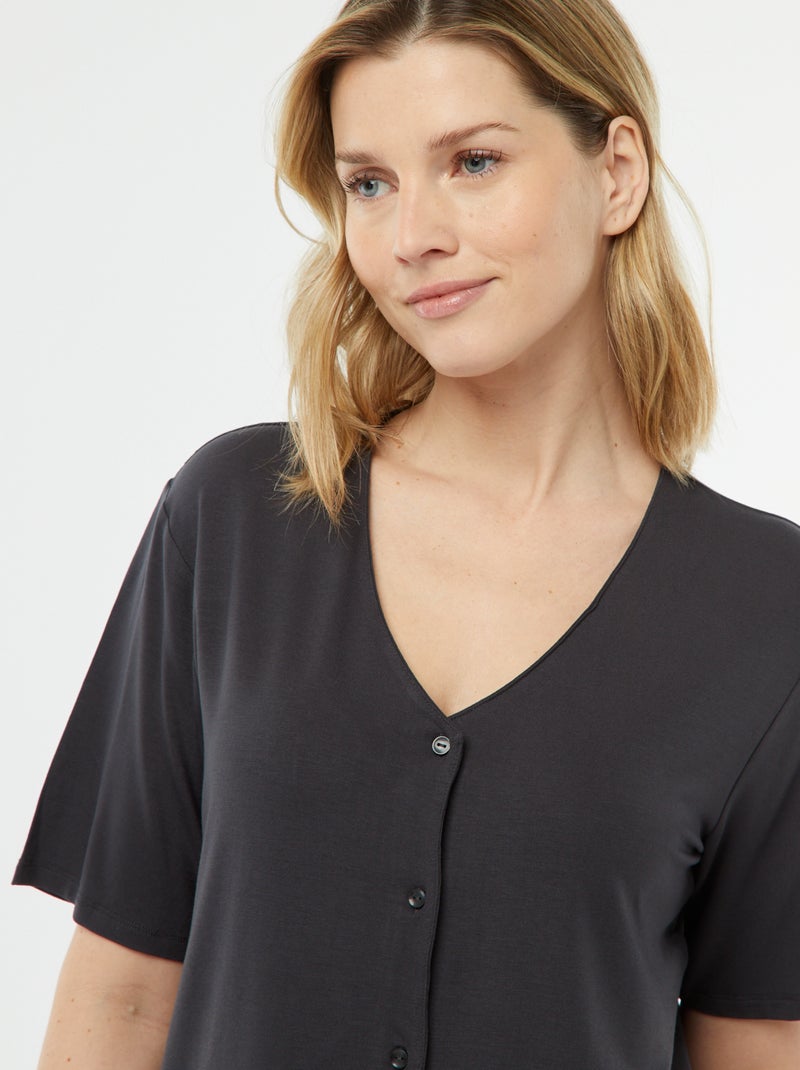 Pijama comprido de 2 peças em malha extra fluida PRETO - Kiabi