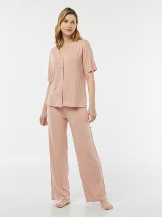 Pijama comprido de 2 peças em malha extra fluida