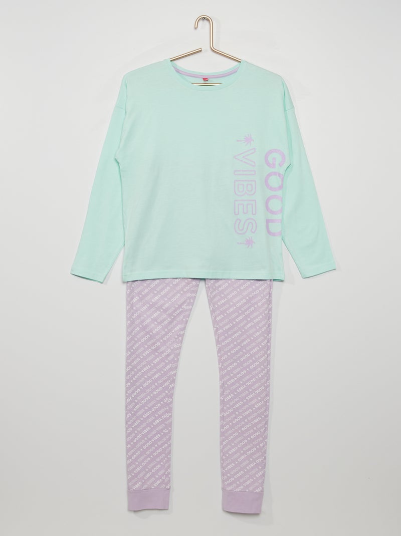 Pijama comprido de 2 peças 'Good vibes' VIOLETA - Kiabi