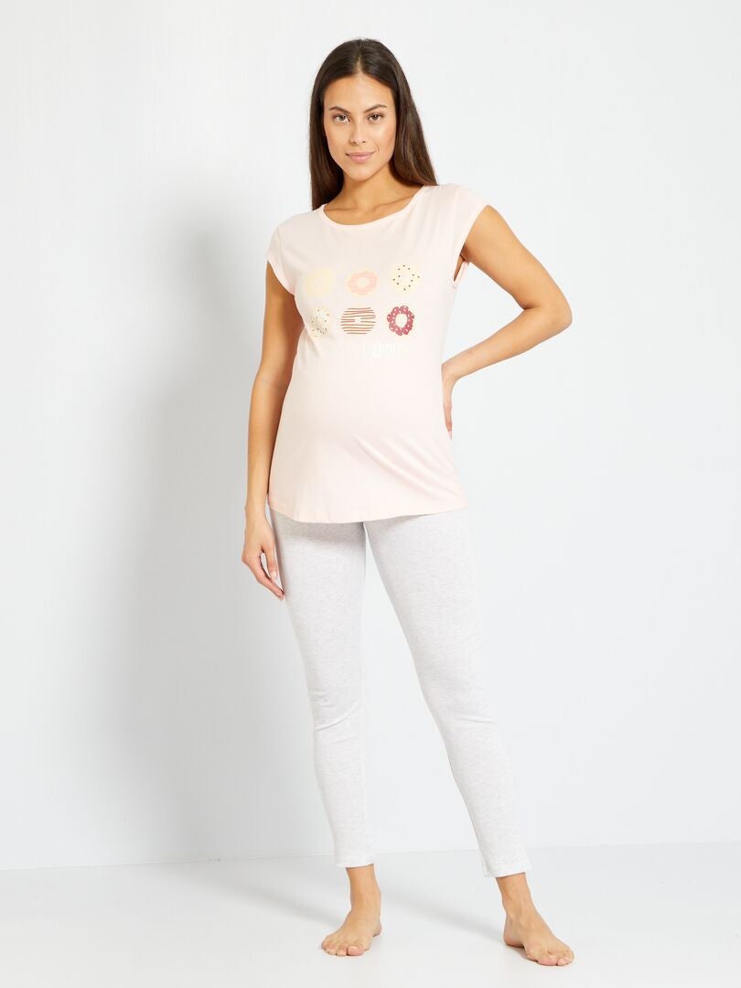 Pijama comprido de grávida - 2 peças Rosa/ Ecru - Kiabi