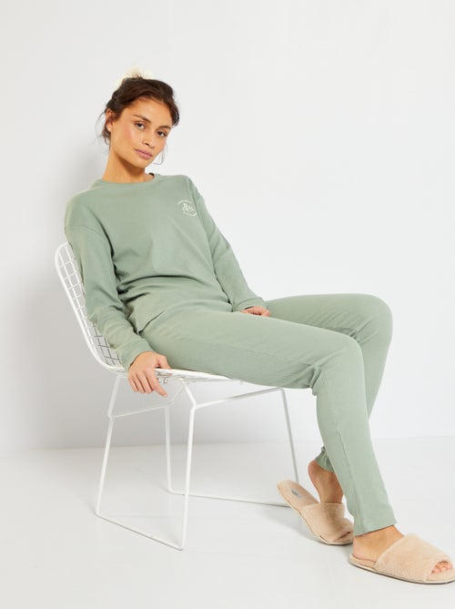 Pijama comprido de malha canelada - Kiabi