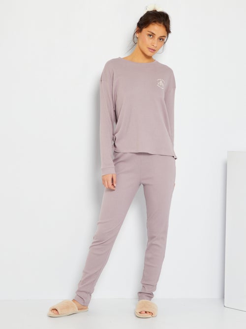 Pijama comprido de malha canelada - Kiabi