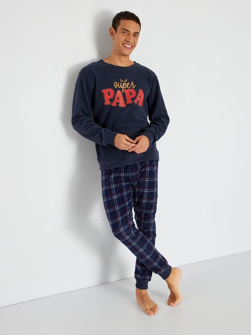 Pijama comprido de malha polar - 2 peças Azul Marinho - Kiabi
