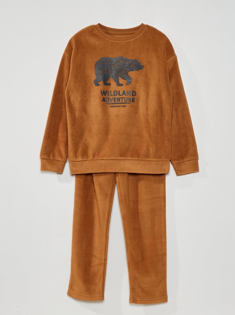 Pijama comprido de malha polar - 2 peças CASTANHO - Kiabi