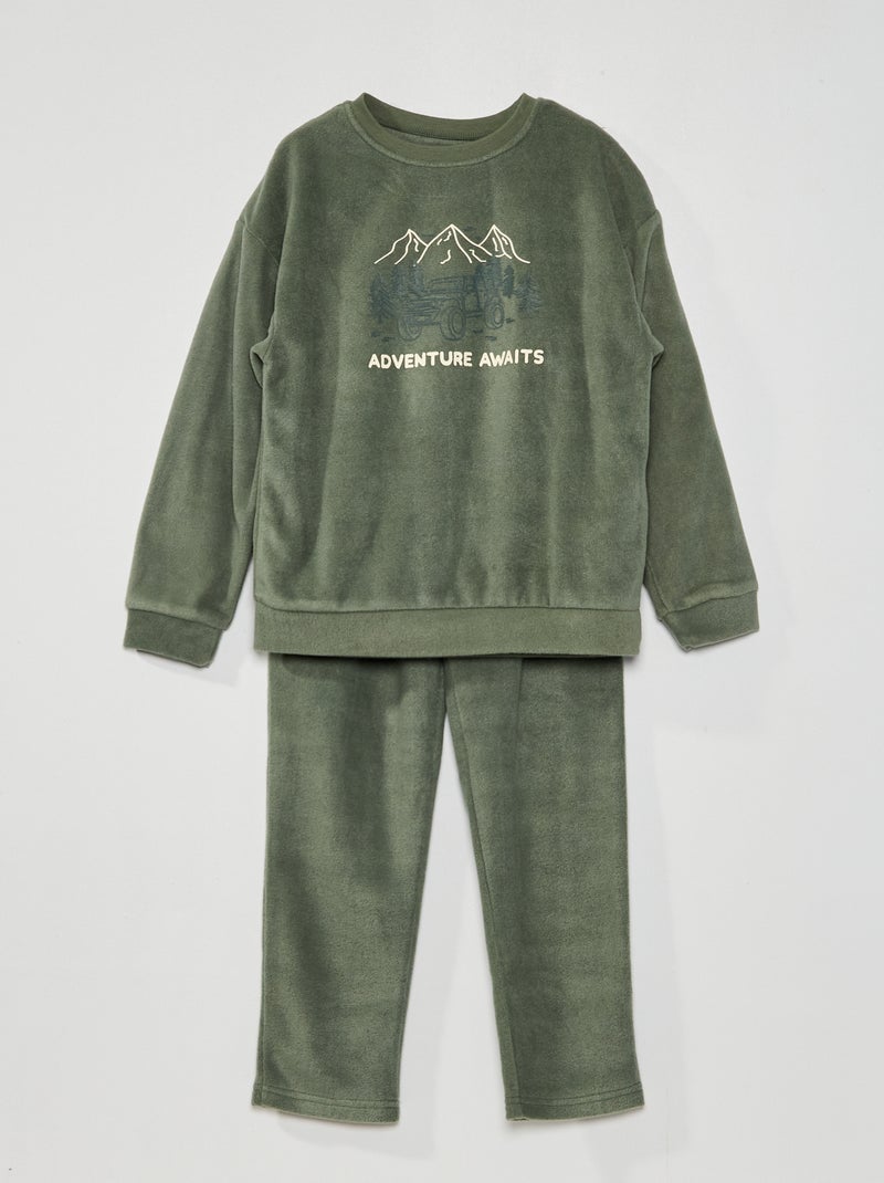Pijama comprido de malha polar - 2 peças VERDE - Kiabi