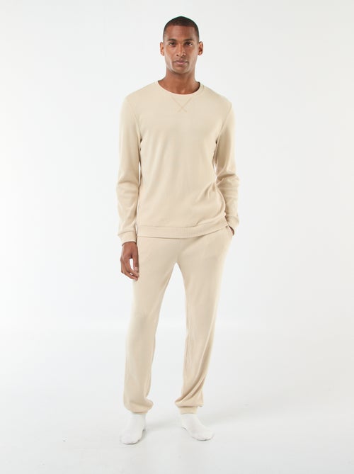 Pijama comprido de material gofrado e suave - 2 peças - Kiabi