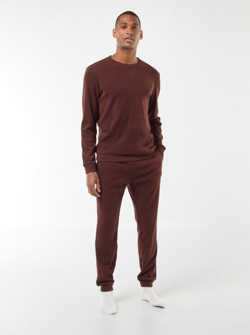 Pijama comprido de material gofrado e suave - 2 peças - Kiabi