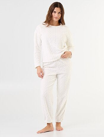Pijama comprido de polar com tranças - 2 peças