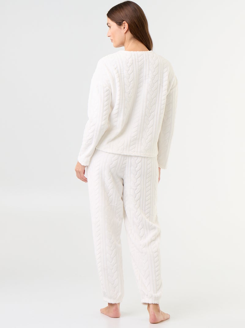 Pijama comprido de polar com tranças - 2 peças Branco - Kiabi
