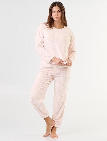 Pijama comprido de polar com tranças - 2 peças