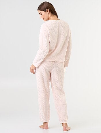 Pijama comprido de polar com tranças - 2 peças