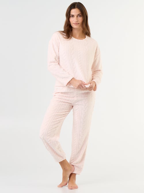 Pijama comprido de polar com tranças - 2 peças - Kiabi