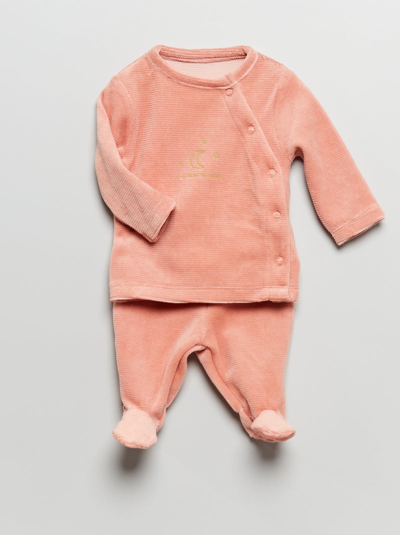 Pijama comprido de veludo - 2 peças ROSA - Kiabi