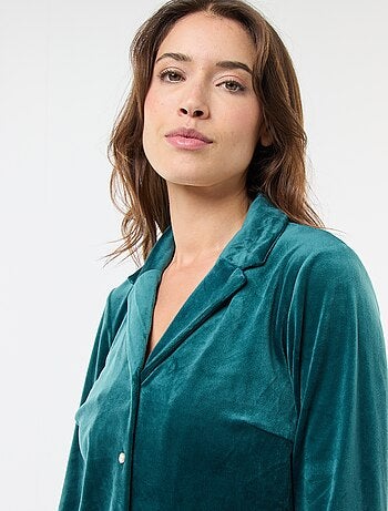 Pijama comprido de veludo camisa + calças - 2 peças