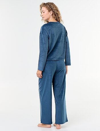 Pijama comprido de veludo canelado - 2 peças