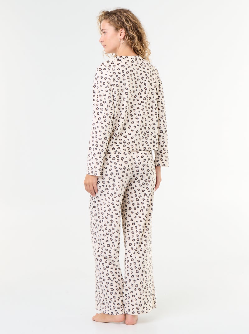 Pijama comprido de veludo canelado - 2 peças Branco - Kiabi