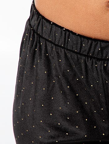 Pijama comprido de veludo com padrão de bolinhas douradas - 2 peças