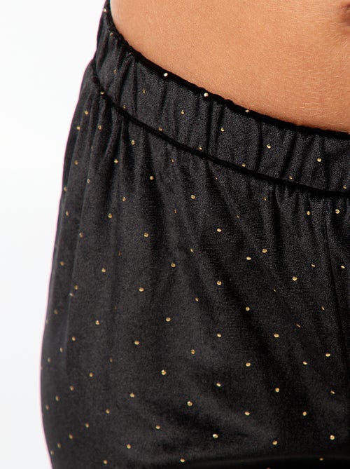 Pijama comprido de veludo com padrão de bolinhas douradas - 2 peças - Kiabi