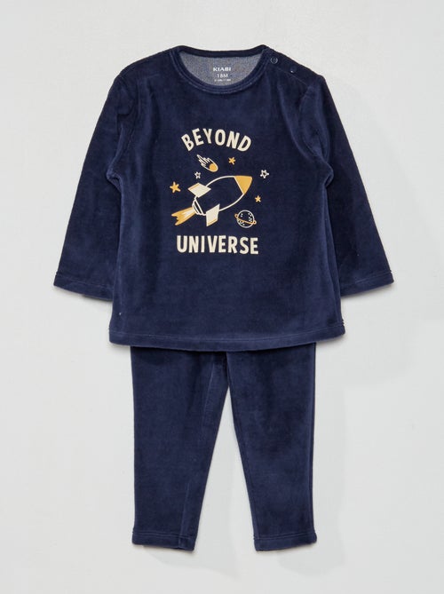 Pijama comprido de veludo estampado de 2 peças - Kiabi