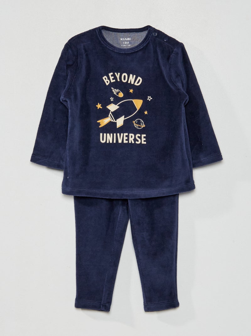 Pijama comprido de veludo estampado de 2 peças AZUL - Kiabi