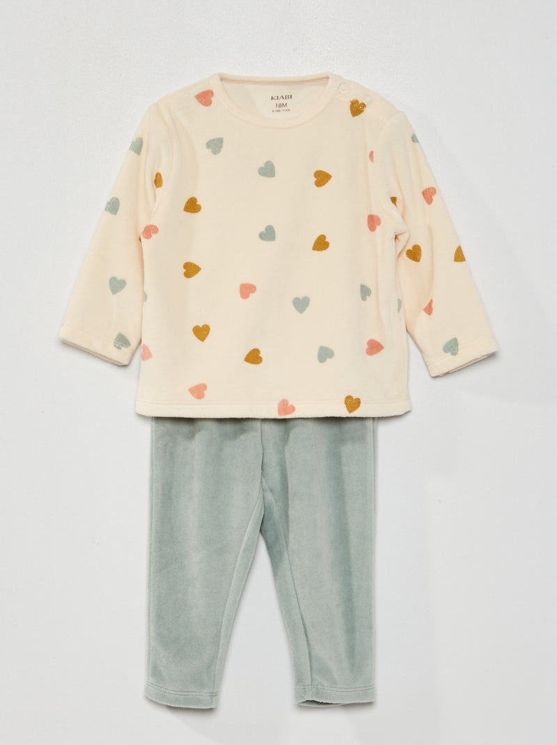 Pijama comprido de veludo estampado de 2 peças BRANCO - Kiabi