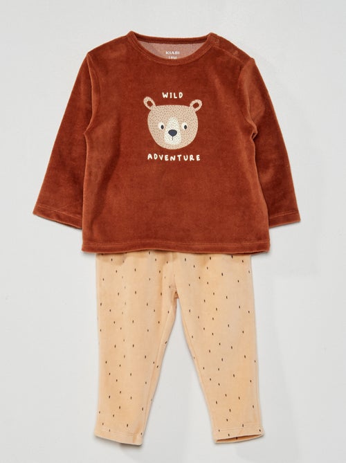 Pijama comprido de veludo estampado de 2 peças - Kiabi