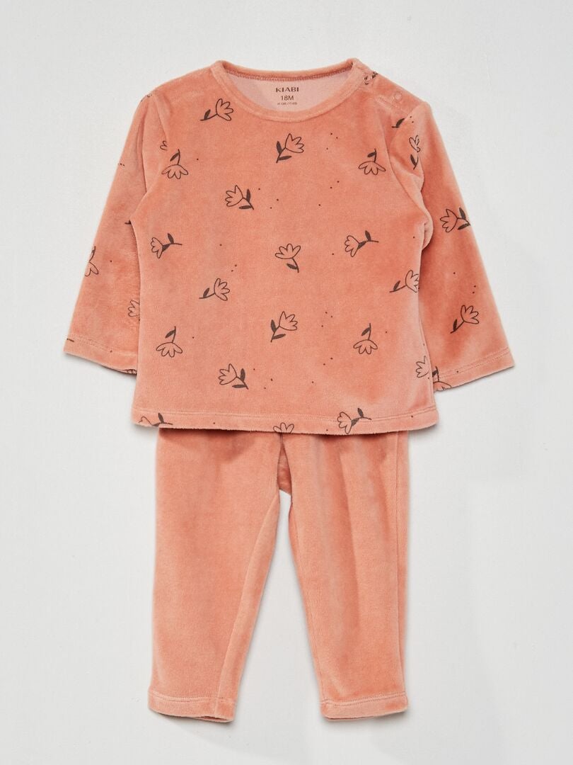 Pijama comprido de veludo estampado de 2 peças ROSA - Kiabi