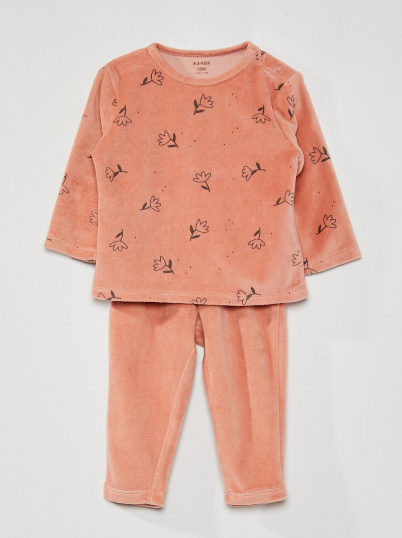 Pijama comprido de veludo estampado de 2 peças ROSA - Kiabi