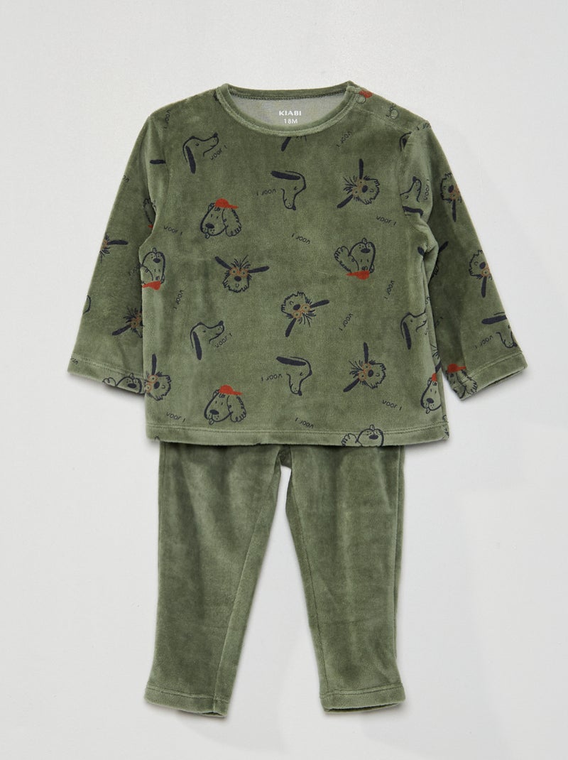 Pijama comprido de veludo estampado de 2 peças VERDE - Kiabi