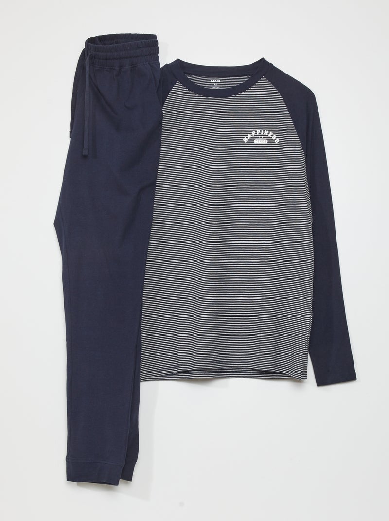 Pijama comprido em jersey - 2 peças Azul Naval - Kiabi