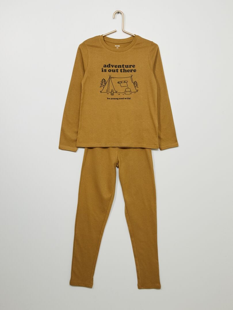 Pijama comprido em jersey - 2 peças MARROM - Kiabi