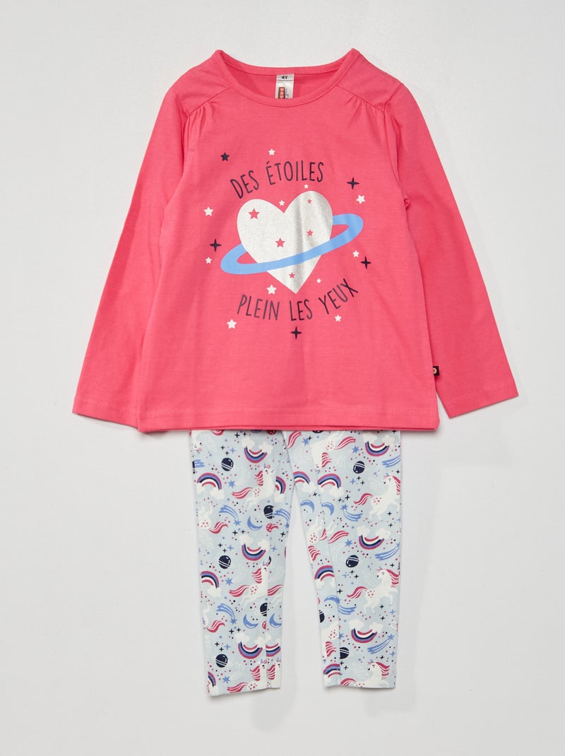Pijama comprido em jersey - 2 peças Rosa - Kiabi