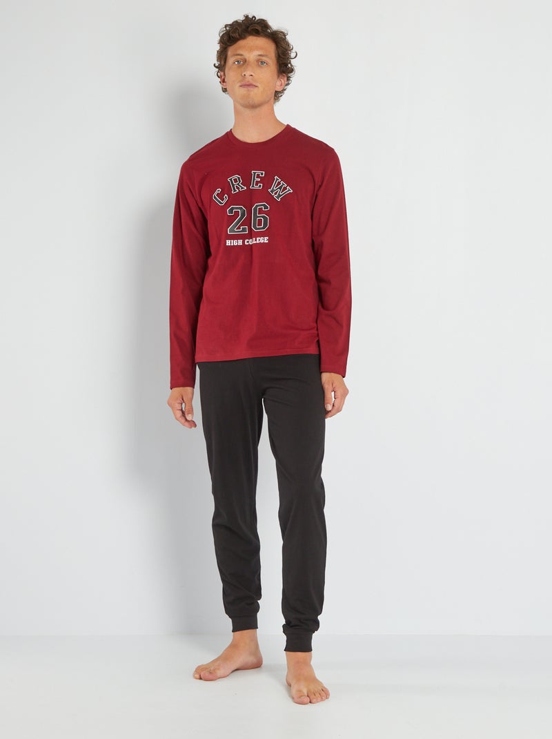 Pijama comprido em jersey  - 2 peças Vermelho / Preto - Kiabi