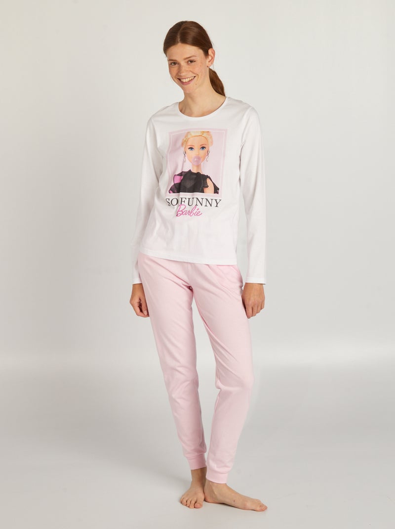 Pijama comprido em jersey 'Barbie' - 2 peças Branco/ Rosa - Kiabi