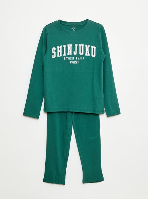 Pijama comprido em jersey com estampado - 2 peças - Kiabi