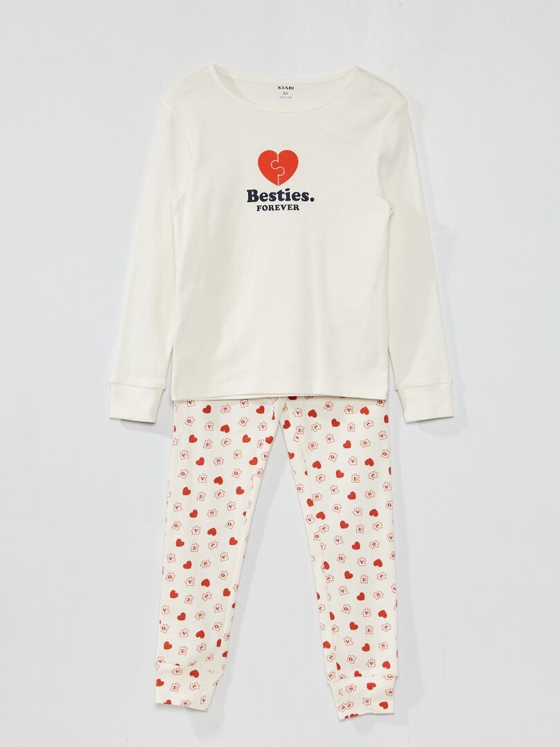 Pijama comprido em jersey com estampado 2 peças BRANCO - Kiabi