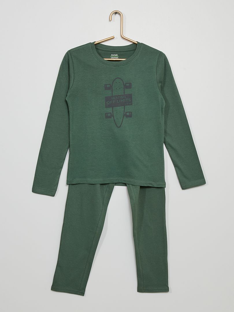 Pijama comprido em jersey estampado VERDE - Kiabi
