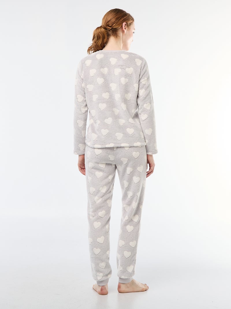 Pijama comprido em malha fofinha - 2 peças Cinza - Kiabi