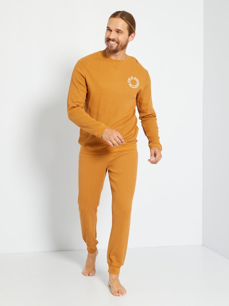 Pijama comprido em malha gofrada - 2 peças MARROM - Kiabi