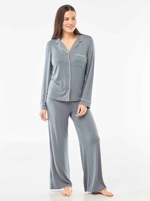 Pijama comprido em malha macia stretch - 2 peças - Kiabi